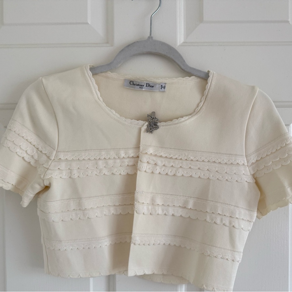 Dior Ivory Short Sleeve Lace Top - Picture 2 of 10
